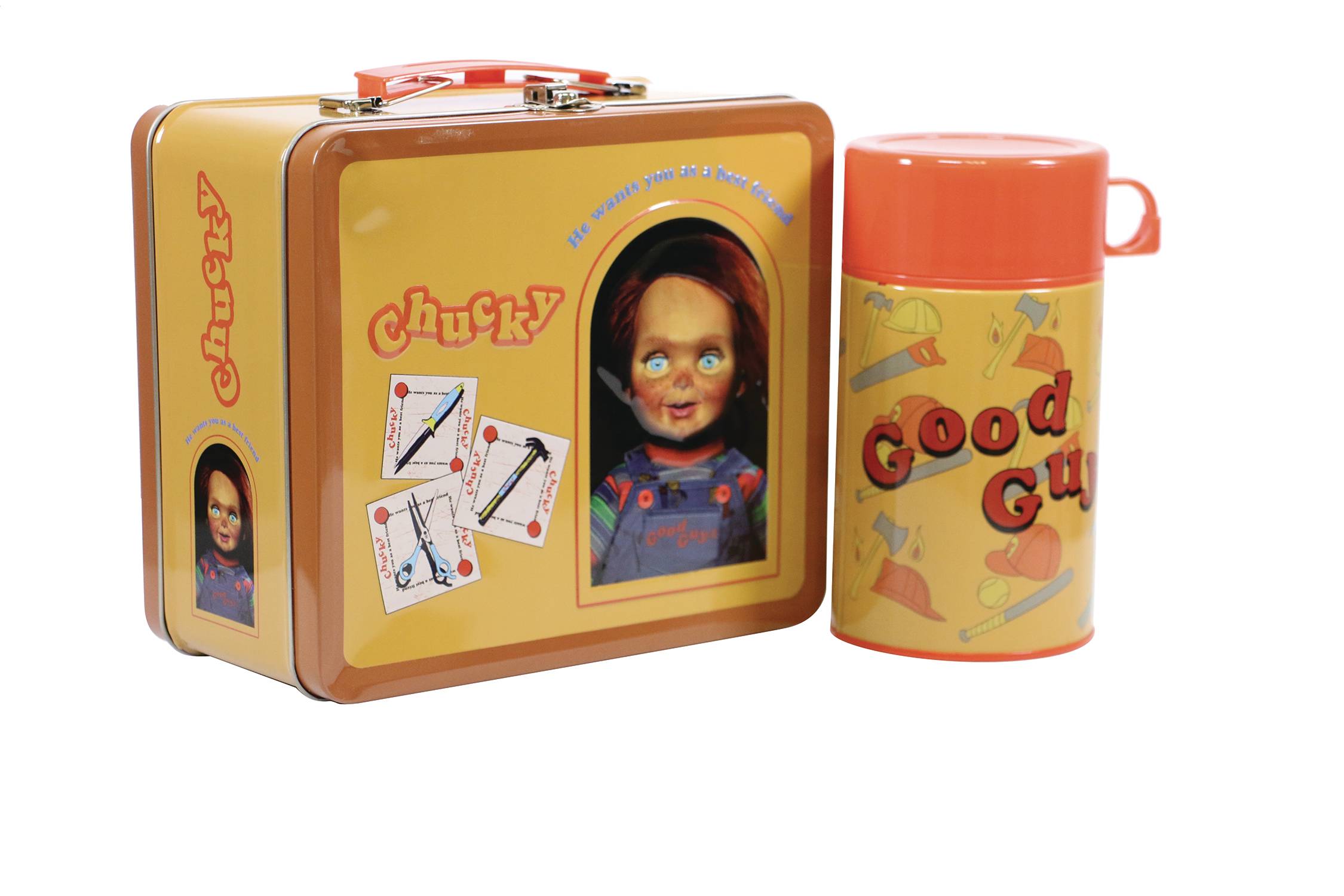 TIN TIANS CHUCKY GOOD GUYS PX LUNCH BOX W/BEV CONTAINER